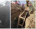 Doi muncitori îngropați de vii la 5 metri sub pământ, într-o localitate din Prahova, după surparea unui mal. Pompierii militari intervin de urgență