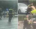 EXCLUSIV. Noi imagini cu intervenţia comică a celor 5 poliţişti cu bărbatul în şort, filmate de un şofer