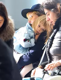 Scarlett Johansson is seen back with her Ex Husband  Romain Dauriac and their daughter Rose Dorothy Dauriac as they arrive in New York from a trip to Paris