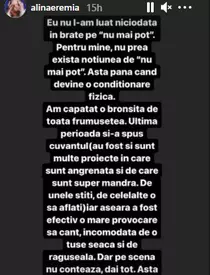 Alina Eremia se confruntă cu probleme mari de sănătate: „Am căpătat o ...”