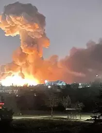 Aftermath of explosion in Kiev as Russian troops enter Ukraine