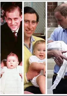 Trei generații: Prințul Philip, fiul său Charles și cei doi băieți ai lui, la prima experiență de părinte.