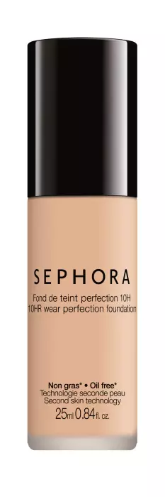 10HR wear perfection foundation, 65 lei, Sephora Sephora a reușit să combine perfect ingredientele pentru a obține un fond de ten cu aspect natural. Un ten cu zero defecțiuni și o a doua piele (plină de acid hialuronic hidratant și vitamina E protectoare), o acoperire naturală și modulabilă, o aplicare cu degetul sau cu buretele, fără efect de mască, imperfecțiuni camuflate.  Nu mai rămâne decât să alegi nuanța norocoasă dintre numeroasele candidate la acest titlu!