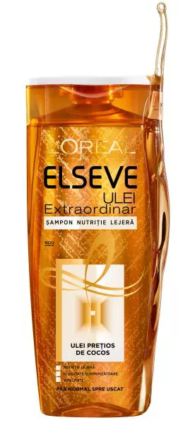 Șampon nutriție lejeră, păr normal spre uscat, L'Oreal Paris, Elseve Ulei Extraordinar, 15 lei