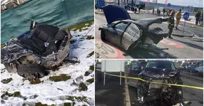 Un BMW şi un Range Rover s-au izbit pe DN1. Una dintre maşini a fost ruptă în două