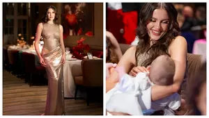 Cât a costat rochia purtată de Emily Burghelea la botezul fiicei sale, Elisabeta. Este o creație Cristina Săvulescu, realizată pe comandă