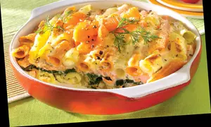 Penne cu somon şi spanac