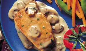 Friptură cu sos alb şi ciuperci
