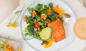 Somon sălbatic de Alaska, cu portocale și măcriș