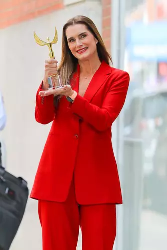 EXCLUSIVE: Brooke Shields Looks Radiant In A Red As She Poses For A Photoshoot In New York City