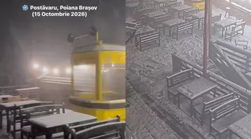 Viscol puternic în Poiana Brașov. Imagini spectaculoase cu prima ninsoare din Postăvaru