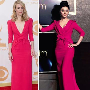Două vedete, aceeaşi ţinută. Cui îi stă mai bine în această rochie Carolina Herrera?