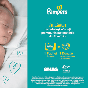 Pampers, în parteneriat cu eMAG și ARNIS, continuă să fie un sprijin pentru bebelușii născuți prematur, prin donația de incubatoare de transport în trei maternități din România