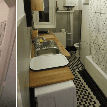Preţul batjocoritor cu care este închiriată o garsonieră cu cadă şi WC în bucătărie, lângă frigider şi chiuvetă. Se află în centrul Bucureştiului