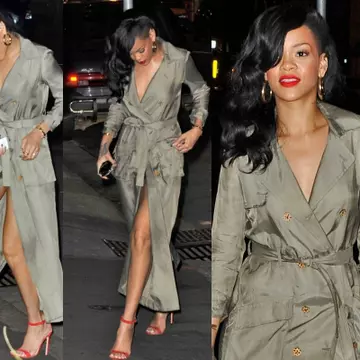 Rihanna în trench olive, fără pantaloni. Sexy sau vulgară?
