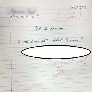 De necrezut! Ce a putut să scrie un elev de clasa a VIII-a despre Mihai Eminescu chiar de ziua poetului! 