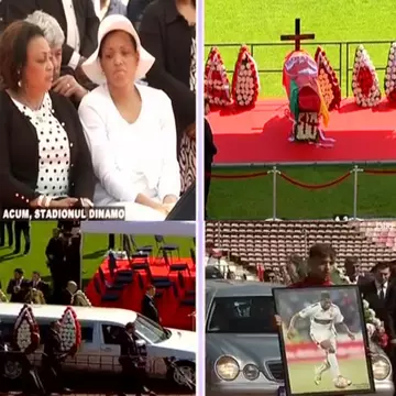 Sicriul cu trupul lui Patrick Ekeng, depus pe stadionul Dinamo. Soţia lui e împietrită de durere