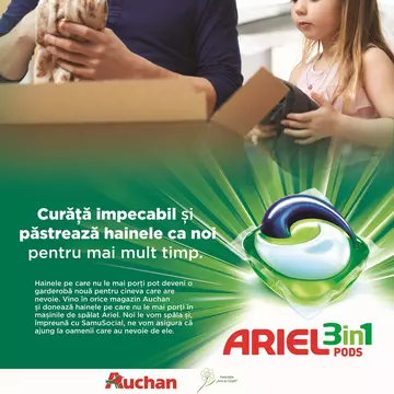 (P) Ariel 3in1 PODS și Auchan te invită să donezi hainele pe care nu le mai porți