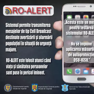 Începe testarea sistemului național de avertizare a populației, RO-ALERT
