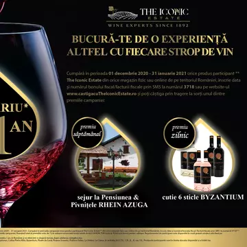 (P)  Crama The Iconic Estate lansează campania ”Bucură-te de o experiență altfel cu fiecare strop de vin!” – câștigă salariul pe un an și multe alte premii!