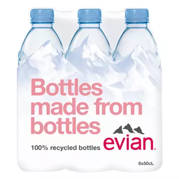 (P) evian® 0,5 în ambalaj rPet, din plastic 100% reciclat, este acum disponibil și în România