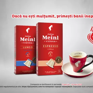 Alege cafeaua care iubește natura, în capsule Julius Meinl 100% biodegradabile. Dacă nu ești mulțumit, primești banii înapoi!