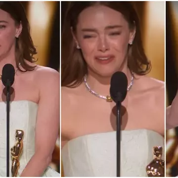 Emma Stone, accident vestimentar la Oscar! Rochia i-a cedat înainte să ridice trofeul pentru cea mai bună actriță în filmul "Poor Things" / Foto