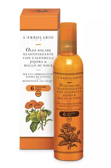 Ulei de plajă elasticizant cu gălbenele, jojoba&coajă verde de nucă SPF6