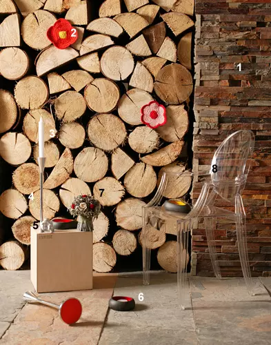 1. Brick Nepal, Delta Design; 2. Ornament Lusy, IKEA; 3. Lumanare Vaghult, IKEA; 4. Sfesnic Lucia, design Thomas Sandell, Asplund prin Intro; 5. Miniatura Dede, Alessi, Descamps; 6. Suporturi de lumanari Magma Stones, Inside by Innova; 7. Aranjament Vermont, Inside by Innova; 8. Scaun Lan Lan, brand Kartell, Kartell