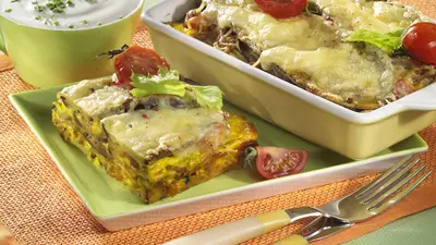 Lasagna cu vinete şi carne de pui