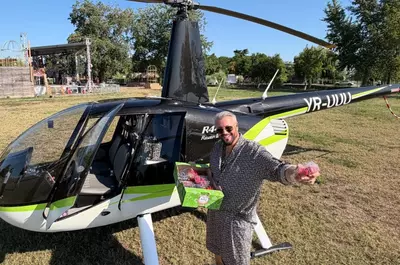 Cătălin Botezatu, cu elicopterul plin de bagaje și fructe la Bacău: „Nu e o fiță”