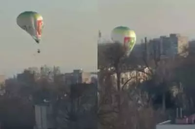 Momentul în care un balon cu aer cald lovește o clădire și apoi se prăbușește în centrul orașului. Totul a fost fost filmat 