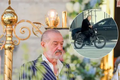 Gigi Becali, spectacol pe două roți! Imagini savuroase cu patronul FCSB în curtea bisericii. Video