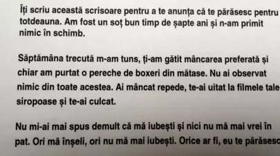 Soțul ei a părăsit-o și i-a lăsat această scrisoare