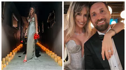 Cât costă rochia purtată de Gabriela Prisăcariu, soția lui Dani Oțil, la nunta lui Răzvan Simion cu Daliana Răducan
