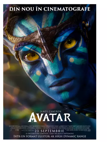 Filmul „AVATAR”  regizat de James Cameron se reîntoarce în cinematografe în data de 23 septembrie în format 4K HDR