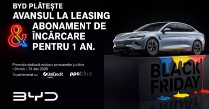 BYD lansează prima campanie de Black Friday în România: avans 0% la leasing și încărcări gratuite pentru până la 15.000 km/an
