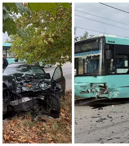 VIDEO Cine se afla în autoturismul implicat ÎN ACCIDENTUL MORTAL din Craiova?! Șoferul mașinii NU A SUPRAVIEȚUIT după coliziunea cu un autobuz, iar alte șase persoane au fost transportate la spital: "A fost activat Planul Roşu de Intervenţie începând..."