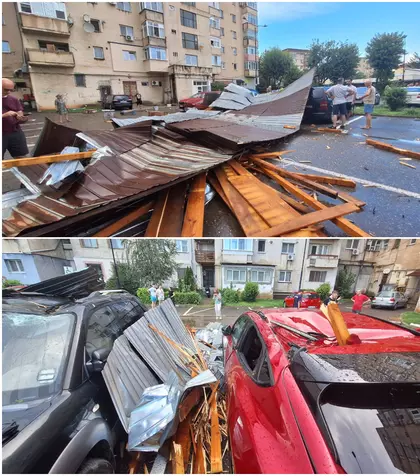 VIDEO: O furtună violentă a avut loc în Târgoviște. Peste 100 de apeluri la 112 și acoperișuri smulse de vânt