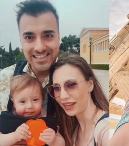 Liviu Teodorescu, cu portbebe-ul în vacanță! Artistul este într-un city break cu soția și fetița lor de 9 luni