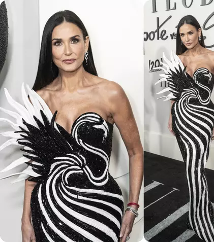 Demi Moore sfidează trecerea timpului. Actrița, apariție fabuloasă pe covorul roșu de la premiera „Feud: Capote vs. The Swans”
