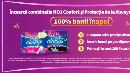 Orice achiziție Always Platinum înseamnă 100% banii înapoi cu „Always Platinum Cashback”