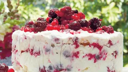 Desert cu înghețată, bezele și fructe de pădure