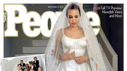 Angelina Jolie a purtat la nuntă o rochie ”desenată” de copiii ei