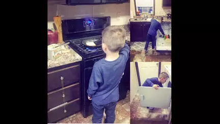 A postat o imagine cu fiul sau, facand treaba in casa, iar multi au criticat-o pentru asta