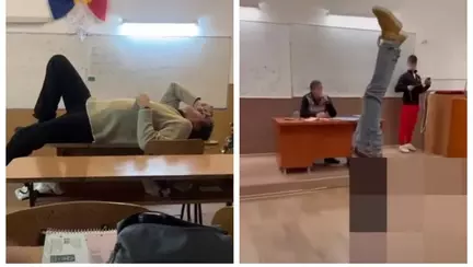 Un profesor din Râmnicu Vâlcea a fost filmat în timp ce stătea întins pe catedră, iar elevii făceau tumbe în jurul lui