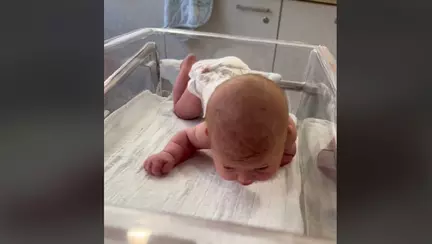 Momentul uimitor când un nou-născut de nici trei zile încearcă să-și ridice capul și să se târască / Video