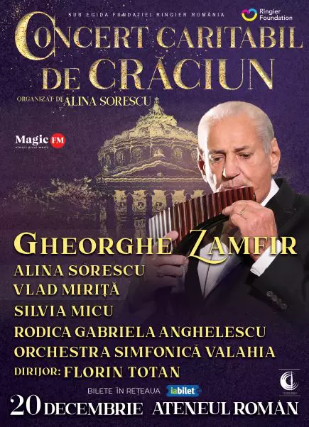 Concert caritabil de Crăciun cu Gheorghe Zamfir și Alina Sorescu, pe 20 decembrie, la Ateneul Român