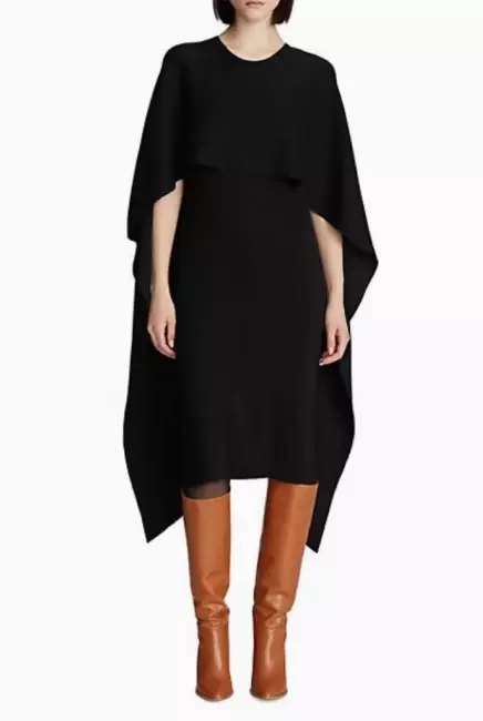 meghan-markle-black-cape-dress-dupe-halston-z