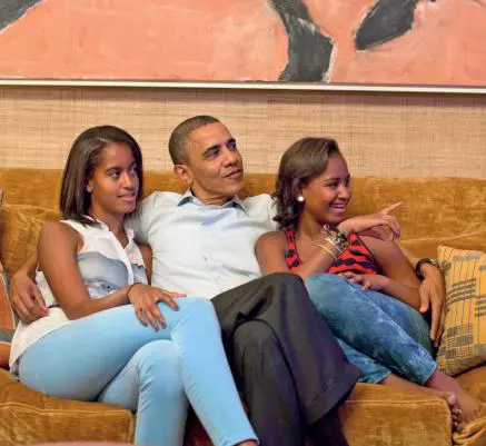 Barack Obama (54), Malia (17) & Sasha (14)
